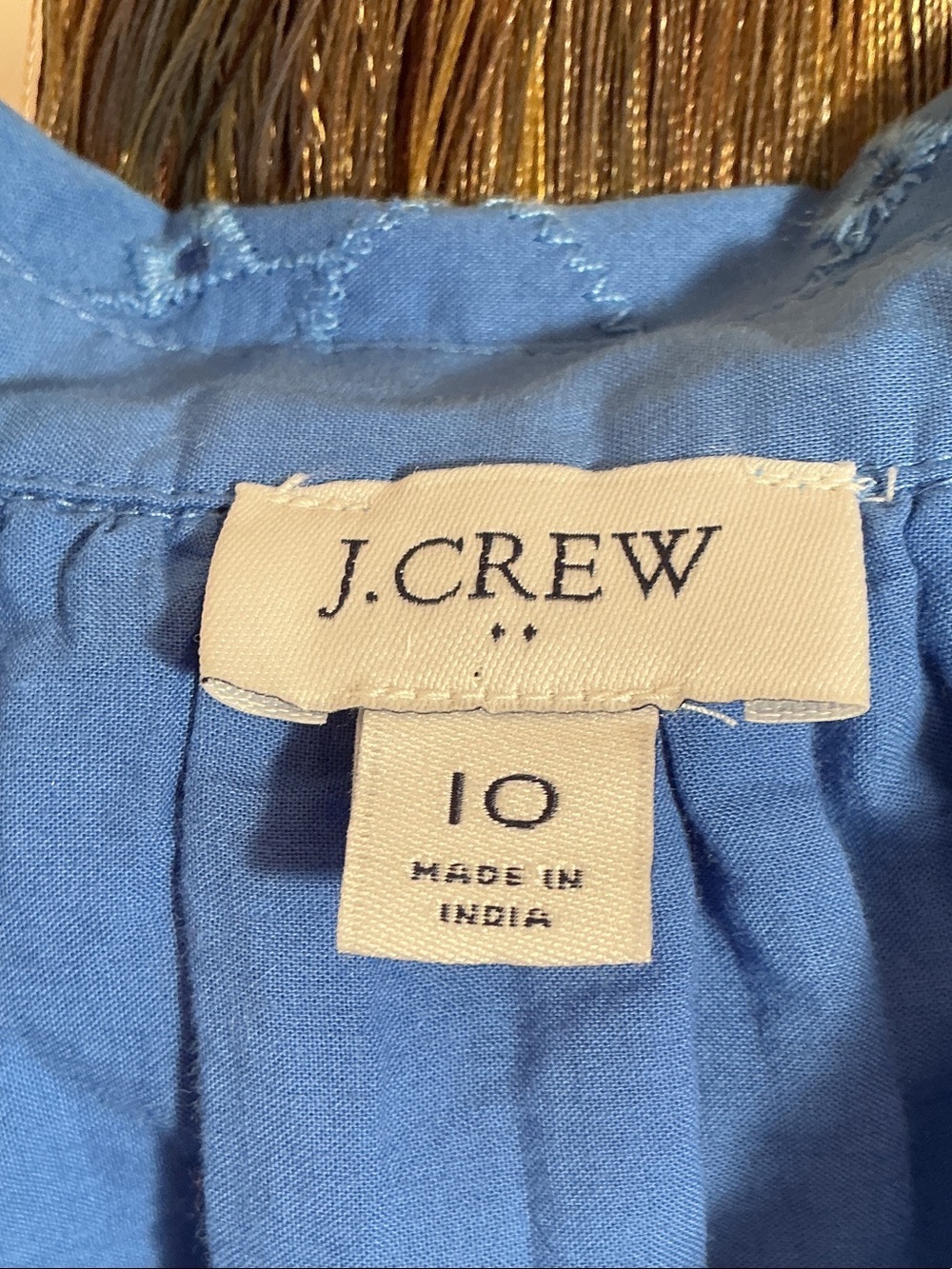 J. Crew Blue Cotton Eyelet Button Front Long Sleeve Dress Sz 10 Mini Boho - Picture 3 of 11